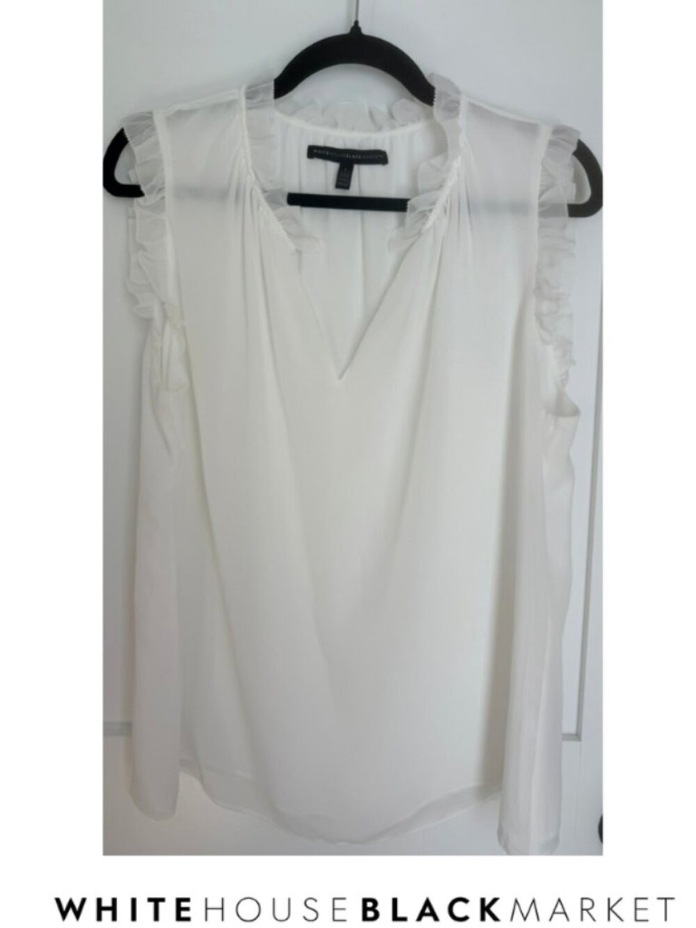 White House Black Market Ruffle Trim Shell - L